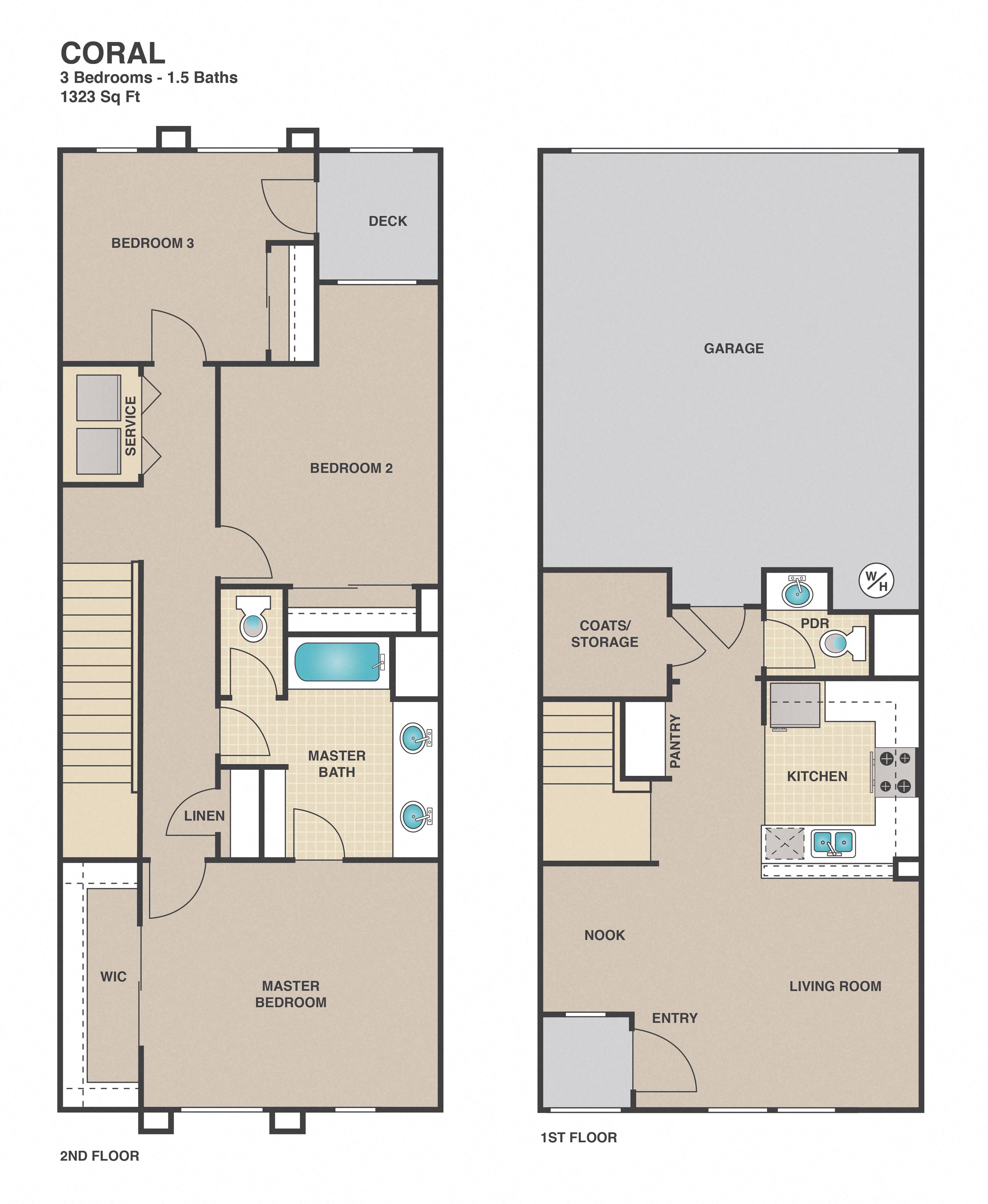 Floor plan for 3 beds, 1.5 baths, 1633 sqft
